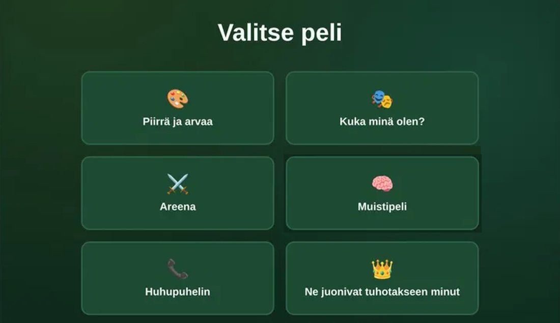 RaamuGaming.io-sivuston pelivalikko
